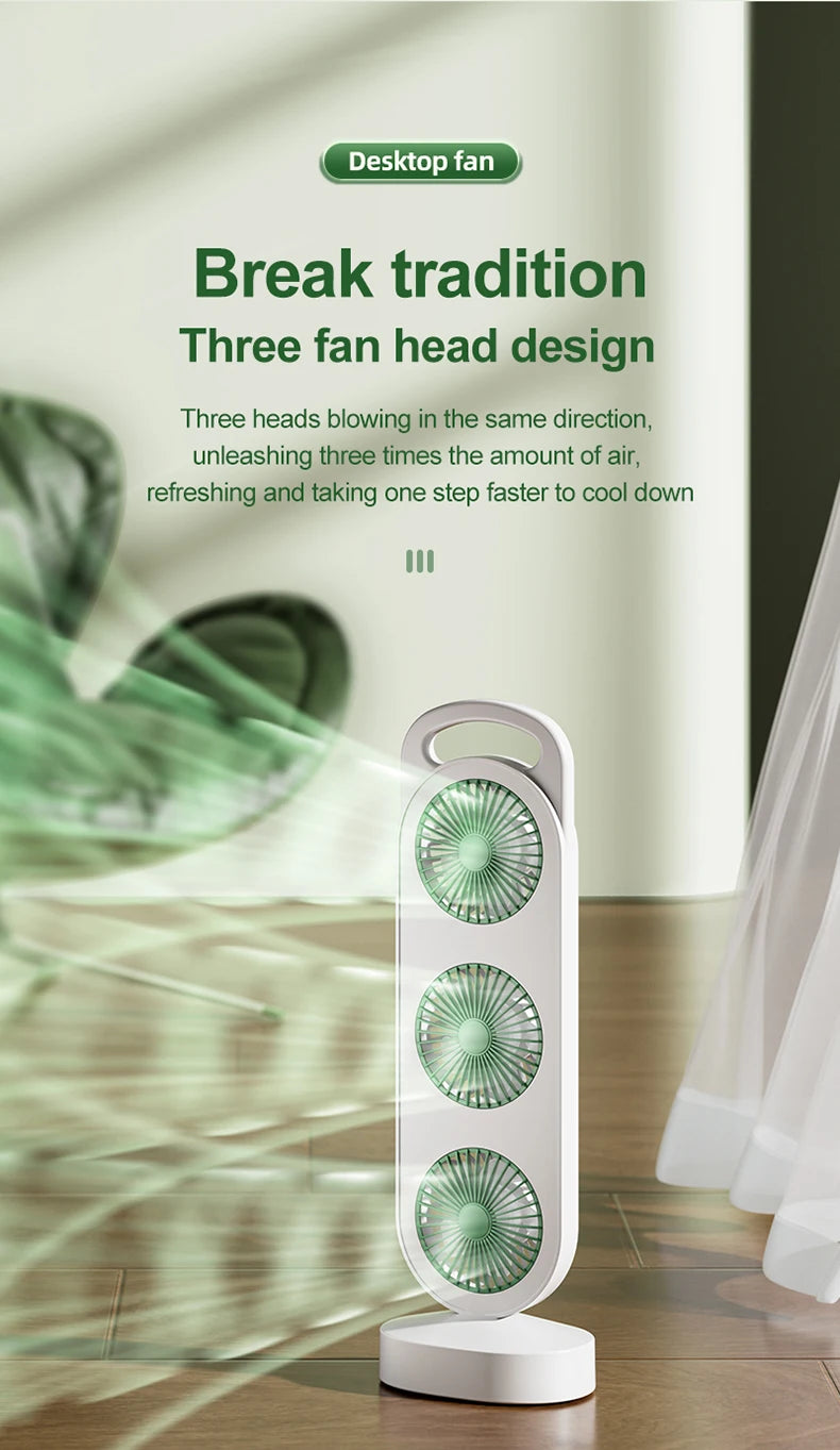 Desktop Fan With Three Air Outlets Usb Charging Adjustable High Wind Power Convenient Cooling Equipment For Outdoor Camping