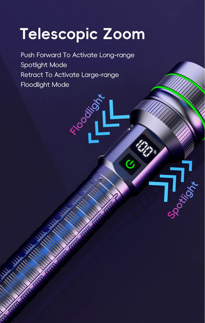 Super bright LED flashlight high power strong light long-range tactical flashlight, long outdoor hiking camping emergency light