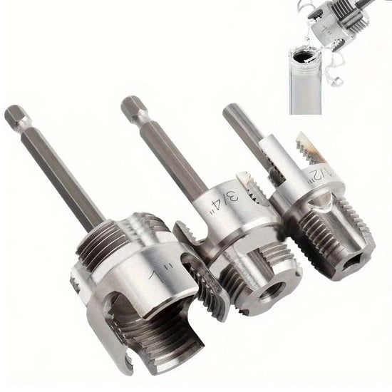 3Pcs Carbon Steel Heavy-Duty PVC/Plastic Pipe Threading Tool Kit with 1/2"/3/4"/1" Male/Female Threads,Fit for PPR,MPP,PVC Pipes