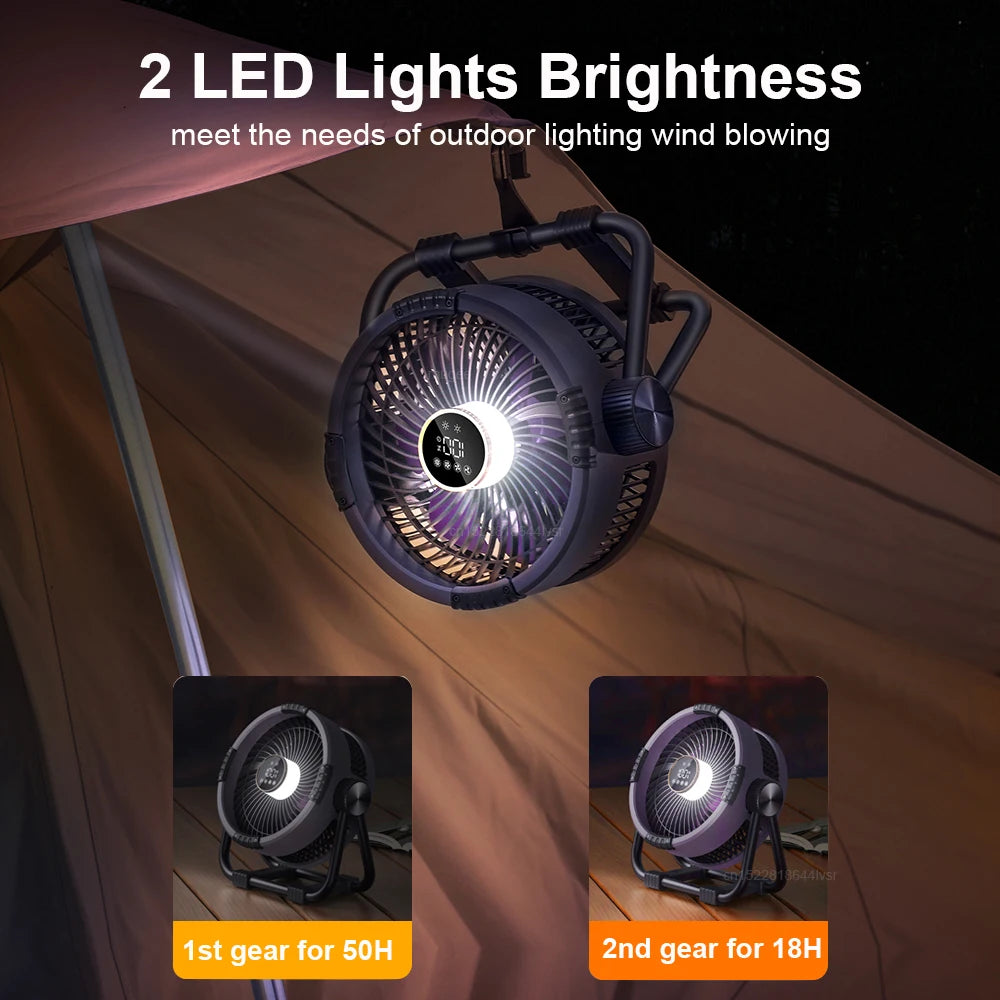 20000mAh Camping Fan Rechargeable Portable Outdoor Camping Ceiling Fan Wireless Tent Fan with Hook and Light Air Circulators