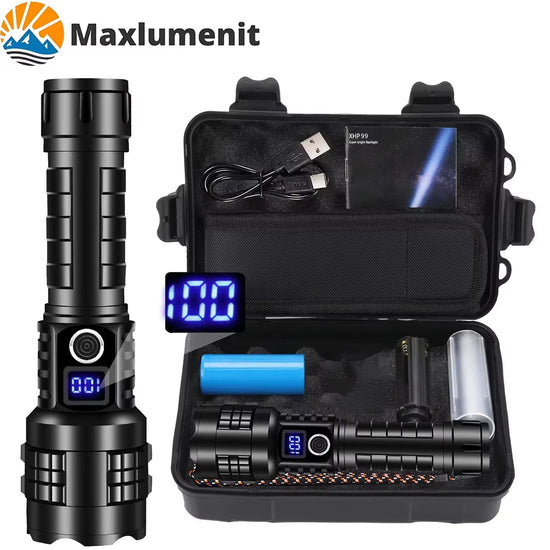 Powerful 200000 High Lumen LED Flashlight Super Bright Rechargeable Portable Ultra Power USB C Torch lamp Outdoor Emergency use
