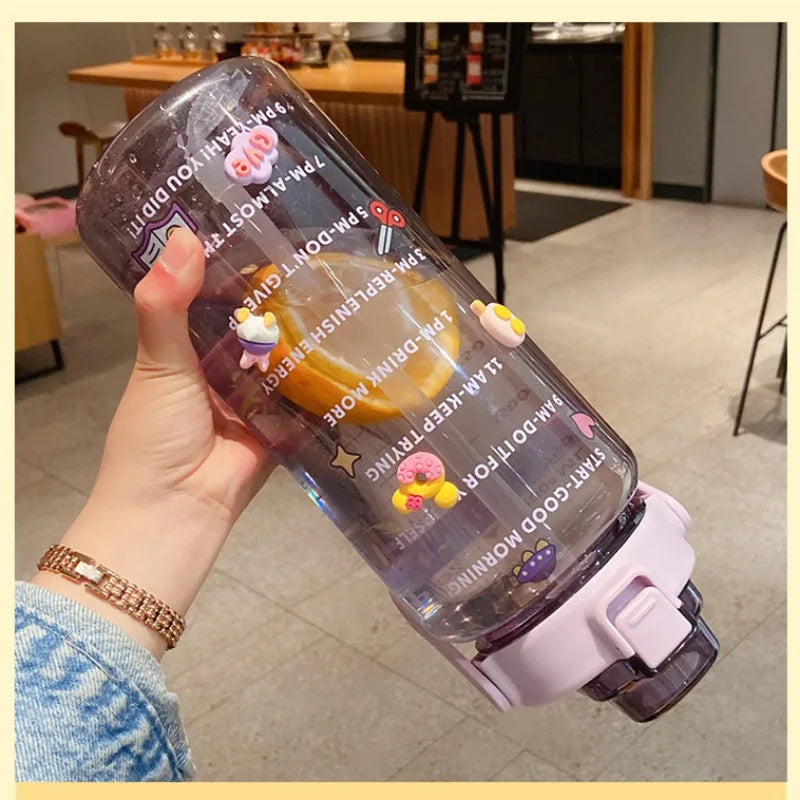 2L Sports Water Bottle with Straw Portable Large Capacity Water bottles Fitness Bike Cup Summer Cold Water Jug with Time Marker