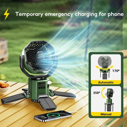 Eary Camping Solar Fan With 6000mAh Battery Powered Tent Camp Fan With Light 4 Speed Wind Adjustable Air Cooling Fan For Outdoor