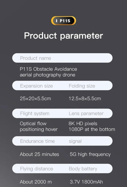 VIVO P11 Max Drone 8K 5G GPS Professional HD Aerial Photography Dual Camera Obstacle Avoidance Brushless Quadrotor 1000M