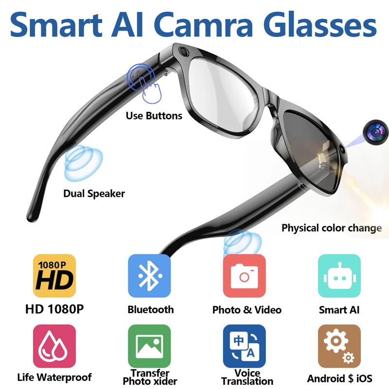 Xiaomi 4K AI Smart Glasses Chat GPT HD Camera Bluetooth Call Voice Assistant Music Player Translate Photochromic Glasses