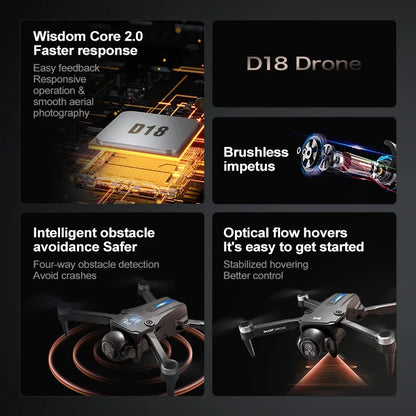 VIVO D18 Drone 8K Aerial HD Dual Camera Photography Intelligent Obstacle Avoidance Brushless Power 5G WIFI GPS Return VR Drone