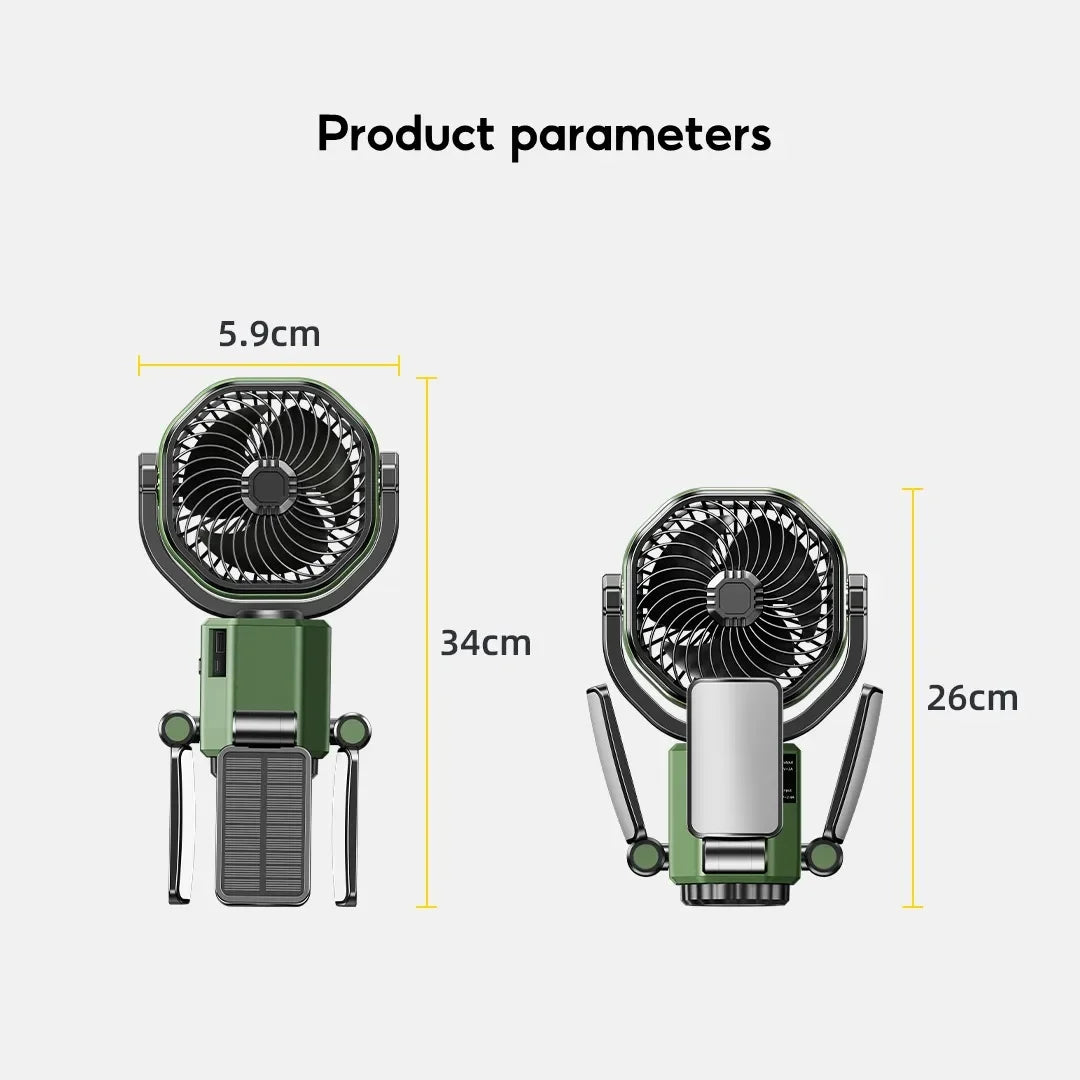 Eary Camping Solar Fan With 6000mAh Battery Powered Tent Camp Fan With Light 4 Speed Wind Adjustable Air Cooling Fan For Outdoor