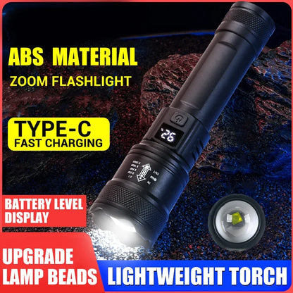 High Strong Power LED Flashlights 2000LM Tactical Torch with Display Light USB Charging.
