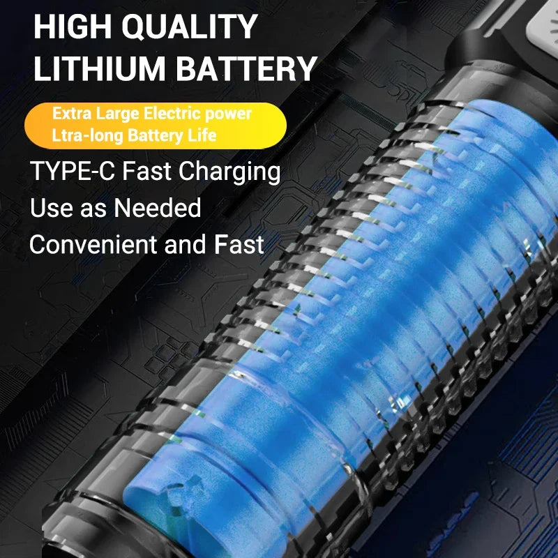 High Strong Power LED Flashlights 2000LM Tactical Torch with Display Light USB Charging.