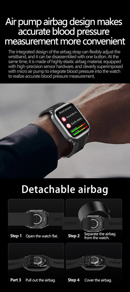 2025 New High-end Air Pump Lipid Smart Watch Men ECG+PPG Precise Blood Pressure Heart Rate BT Call NFC  Health Watches