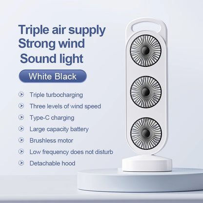 Desktop Fan With Three Air Outlets Usb Charging Adjustable High Wind Power Convenient Cooling Equipment For Outdoor Camping