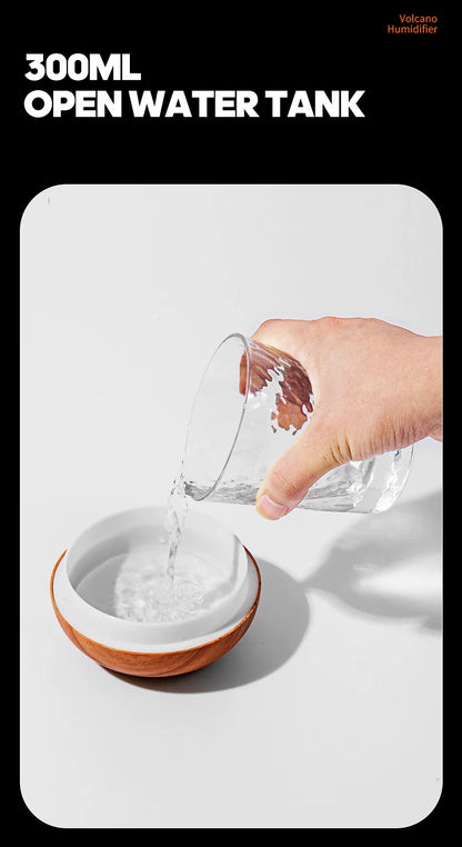 Volcano Air Humidifier 300ml Desktop USB Water Mist Diffuser Purifier Air Freshener Nebulizer with Colorful Ambient Night Light
