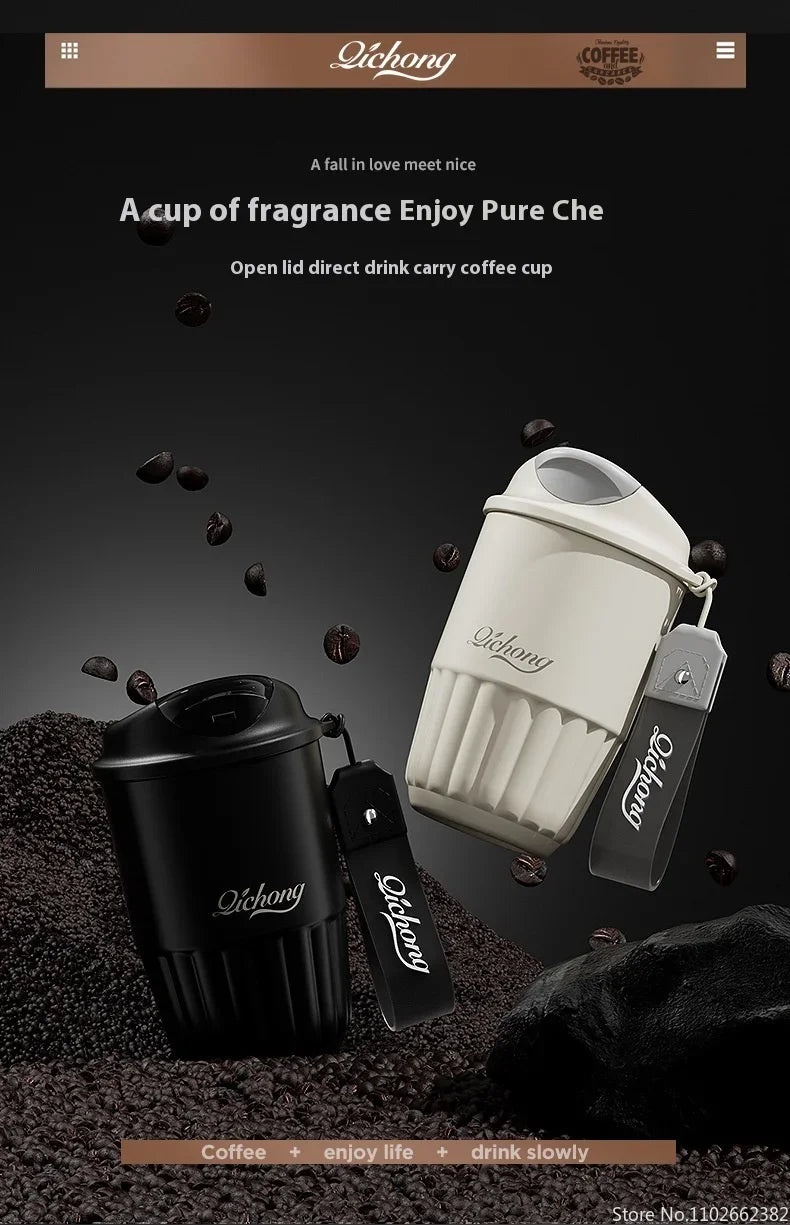 410ml Ceramic Liner Thermos Coffee Cup Double Wall Stainless Steel Vacuum Insulated Thermos For Coffee Thermal Mug Tumbler Gift