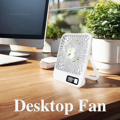 Desktop Fan Portable Fan Rechargeable  5-Speed Adjustment 180° Rotating Foldable Fan With Battery Digital Display Noise-Free Fan