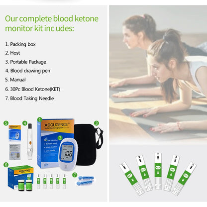 Fast Test Blood Ketone Meter Kit for Keto Diet with Ketone Monitor and Strips 30pc with Lancets Ketosis&Ketogenic Diet