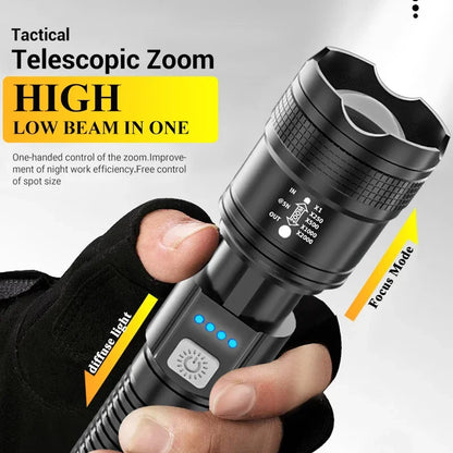 High Strong Power LED Flashlights 2000LM Tactical Torch with Display Light USB Charging.