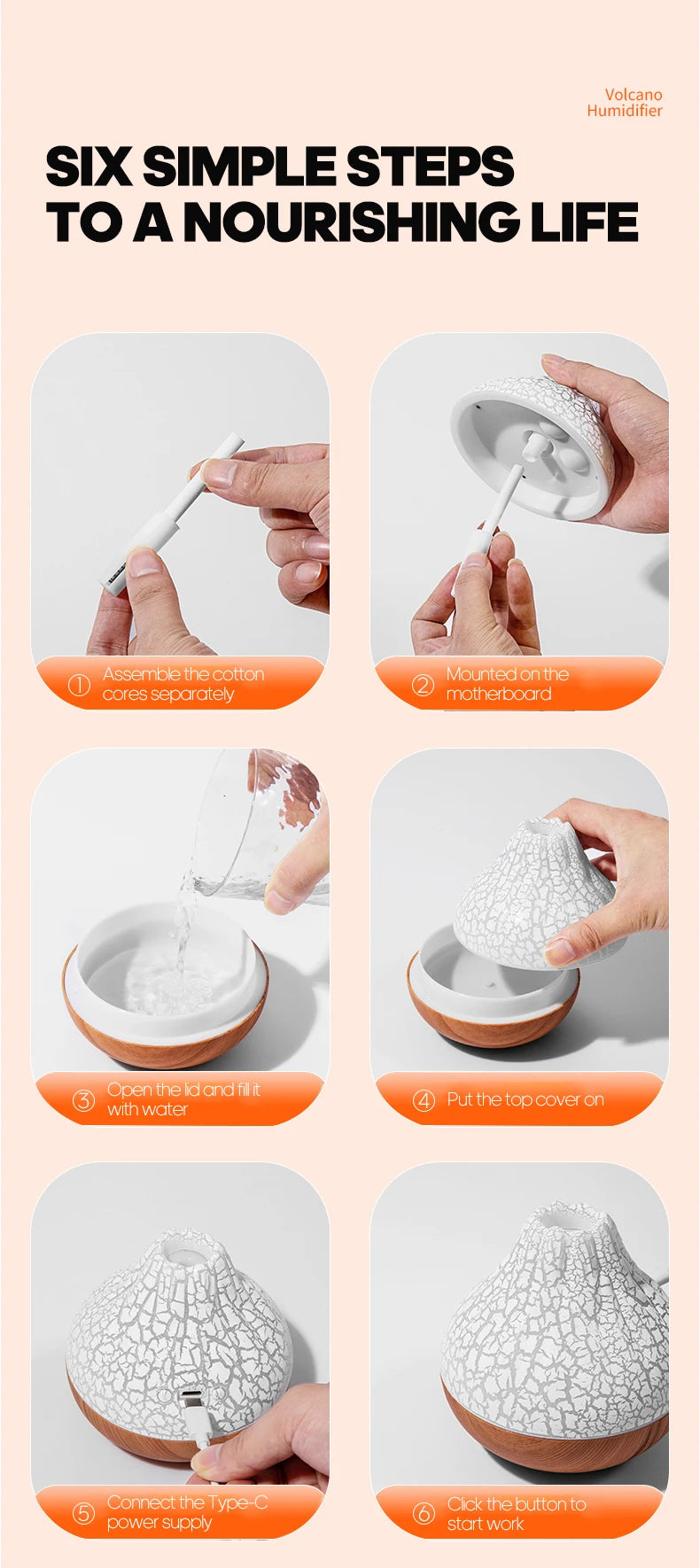 Volcano Air Humidifier 300ml Desktop USB Water Mist Diffuser Purifier Air Freshener Nebulizer with Colorful Ambient Night Light