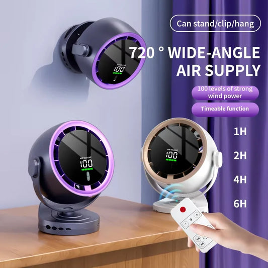4000 mAh Desktop Circulating Fan Rechargeable Table Fan with Remote Control Office Wall Mounted Fan Electric Desktop Clip Fan