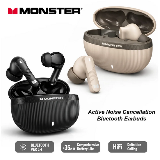 Monster AuraFit GT22 ANC Wireless Earbuds -35dB Noise Cancelling, Bluetooth 5.3 TWS In-Ear Stereo Earphones with Mic