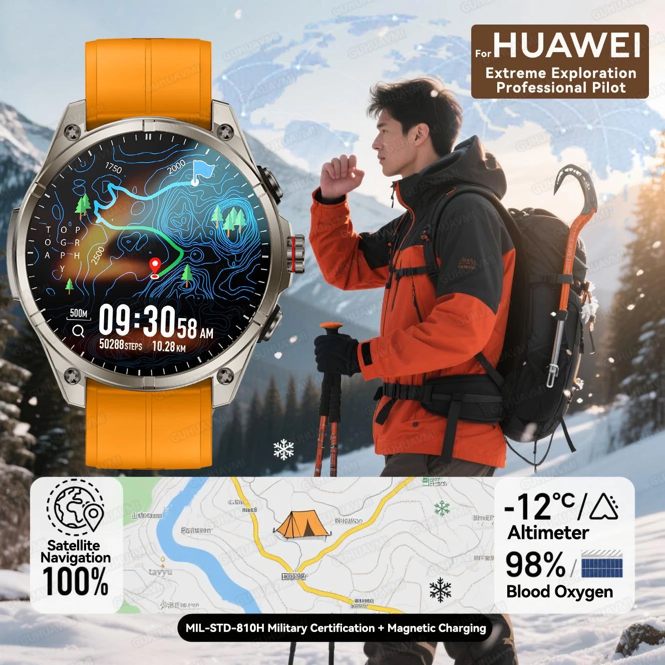 2025 New Premium GPS Smart Watches Outdoor Altimeter Barometer AMOLED Screen Built-in GPS Compass Military Sports Smartwatch Men