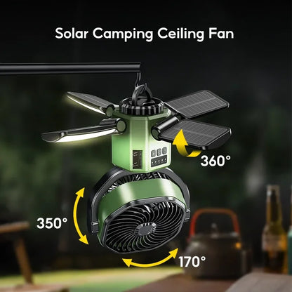 Eary Camping Solar Fan With 6000mAh Battery Powered Tent Camp Fan With Light 4 Speed Wind Adjustable Air Cooling Fan For Outdoor
