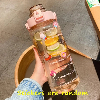 2L Sports Water Bottle with Straw Portable Large Capacity Water bottles Fitness Bike Cup Summer Cold Water Jug with Time Marker