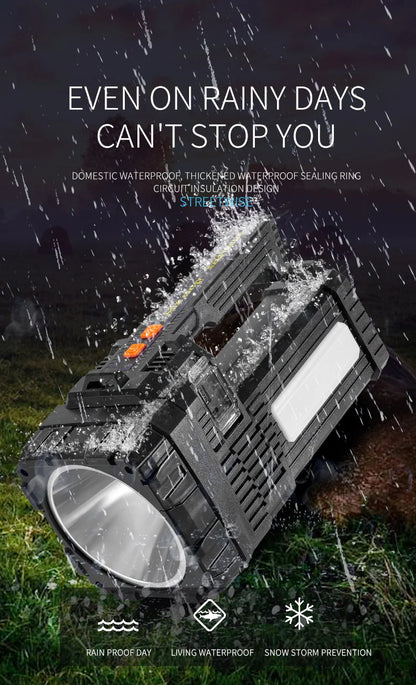 High Power Hand Lamp Solar Energy USB Rechargeable LED Flashlight Outdoor Camping Floodlight Emergency Power Torch Warning Light