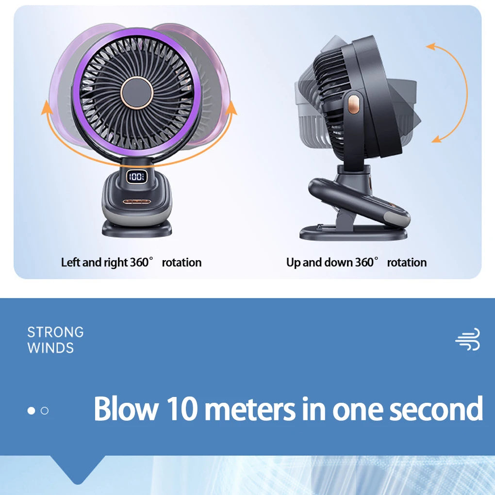 Mini Clip Fan Mute 10000mAh Rechargeable Mini Desk Fan  Adjustable Clip-on Fan Table Wireless Fan for Home Room