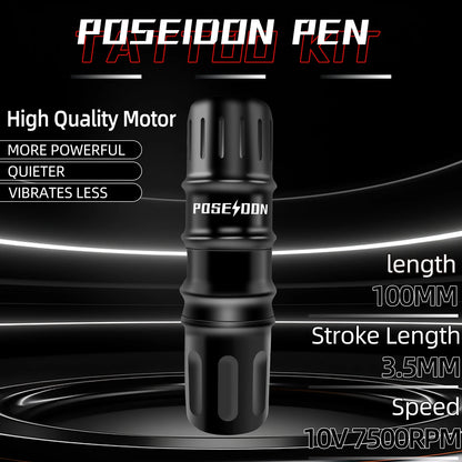 Tattoo Kit POSEIDON High Power Tattoo Pen Kit For Permanent Makeup Tattoo Machine Kit Black Wireless  Tattoo Gun Kit
