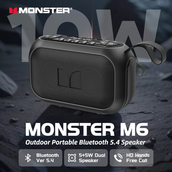 Monster M6 Outdoor Bluetooth Speaker Dual Speaker Powerful Portable Bluetooth Sound Box Support FM/TF/USB/AUX/Earphones Input