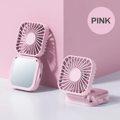 Handheld Portable Fan with Mirror, Mini Fan Small Personal Fan, 500mAh USB Rechargeable Neck Fan Foldable, Quiet Pocket Fan