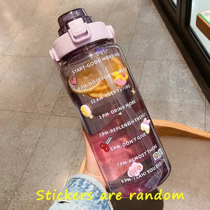 2L Sports Water Bottle with Straw Portable Large Capacity Water bottles Fitness Bike Cup Summer Cold Water Jug with Time Marker