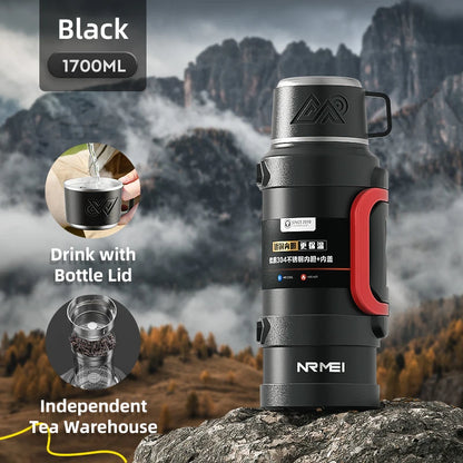 Stainless Steel Thermos Bottle with Handle Outdoor Portable Large Capacity Thermal Water Bottle ,Keep Hot and Cold for 72H