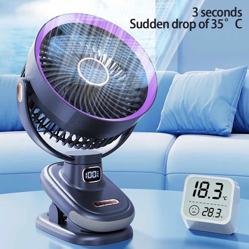 Mini Clip Fan Mute 10000mAh Rechargeable Mini Desk Fan  Adjustable Clip-on Fan Table Wireless Fan for Home Room