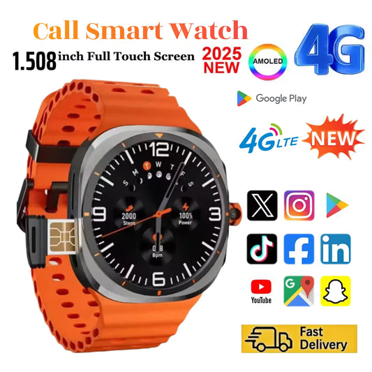 2025 Watch Ultra 5G Smartwatch Android 11  1.508" AMOLED Display 180° 8MP Rotating Camera GPS GLONASS WiFi IP68 Waterproof