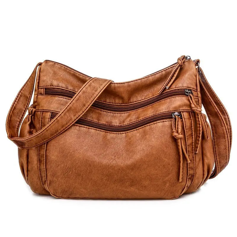 Washed leather women's bag 2024 European and American retro shoulder bag versatile large-capacity crossbody bag PU soft leather