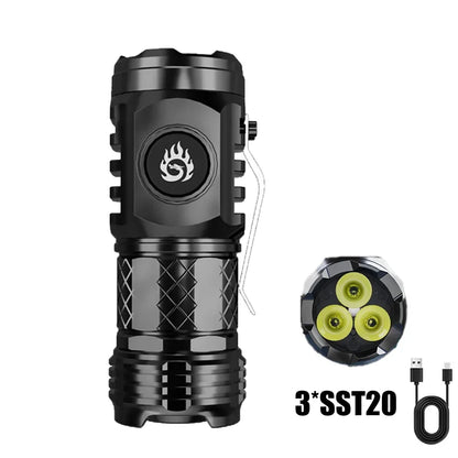 High Strong Power LED Flashlight Built-in Battery Type-C Rechargeable with Pen Clip Torch Outdoor Camping Emergency Lantern