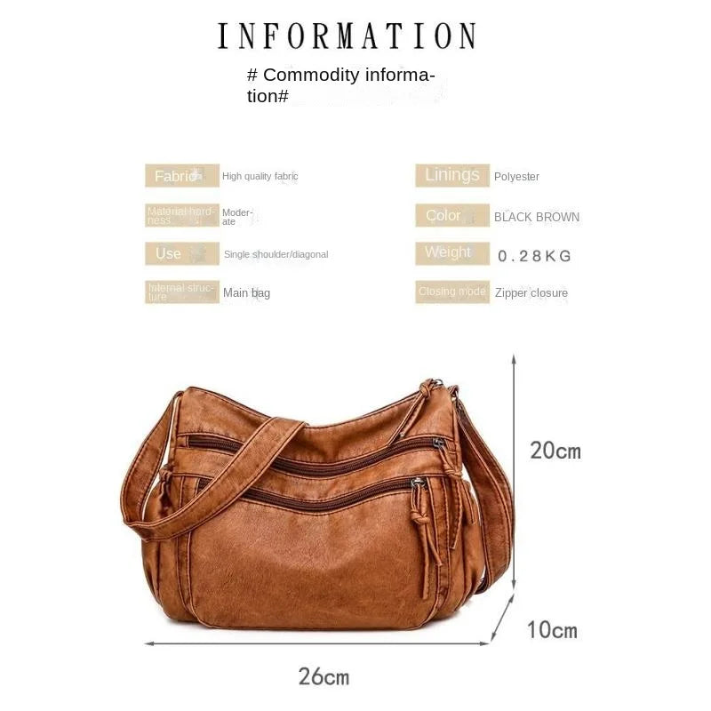 Washed leather women's bag 2024 European and American retro shoulder bag versatile large-capacity crossbody bag PU soft leather