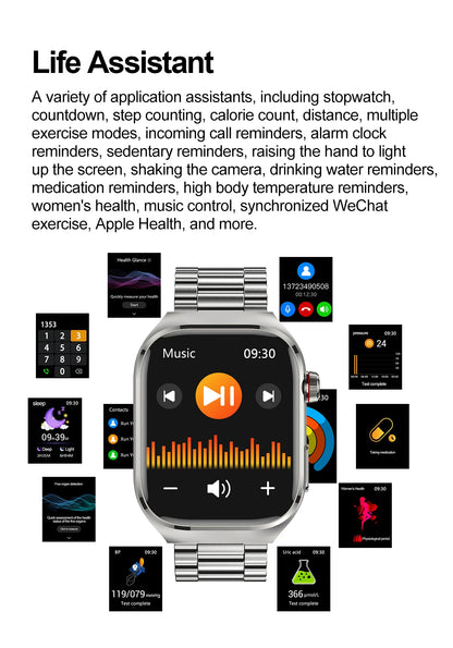 2025 New Three Highs Blood Pressure Smartwatch ECG Uric Acid Heart Rate Clock Body Analysis Health Monitoring Watches