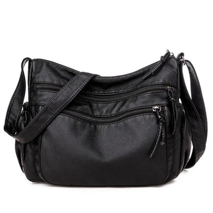 Washed leather women's bag 2024 European and American retro shoulder bag versatile large-capacity crossbody bag PU soft leather