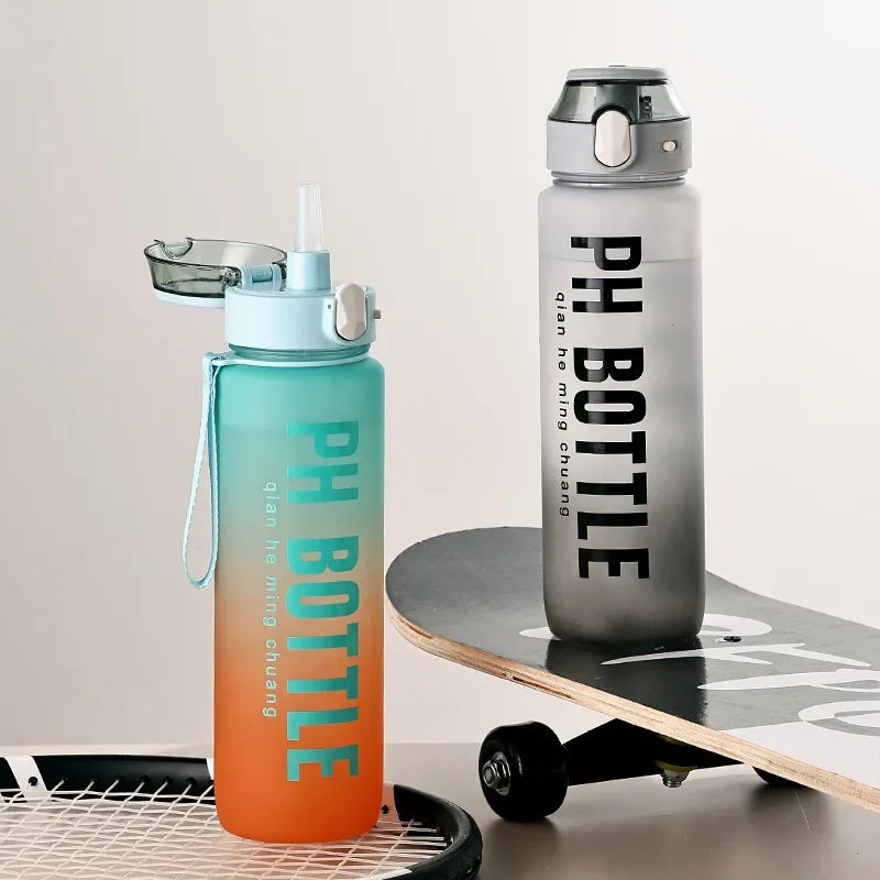 1L Sports Water Bottle with Straw Large Capacity Portable Leak-Proof Outdoor Travel Drink Plastic Cup Motivational Water Bottle