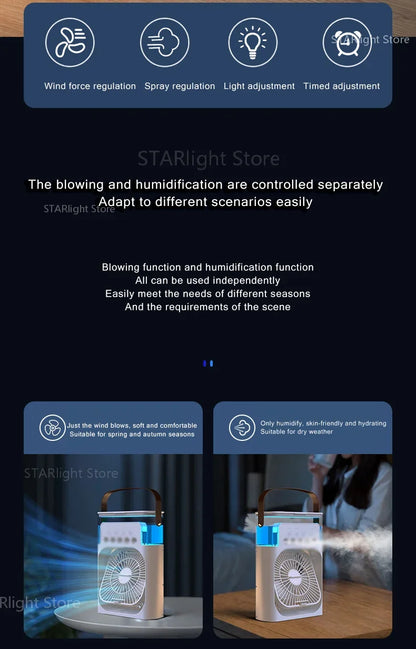 Xiaomi MIJIA 3-in-1 Portable Air Conditioners Fan With LED Night Light Household Mini Air Cooler For Office Home Adjustable Fan