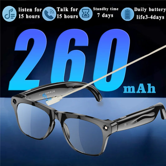 Smart Glasses With AI,Bluetooth Music Glasses With 140+ Translation,Anti-Blue Light Lenses,Camera Glasses For Travel, Meeting