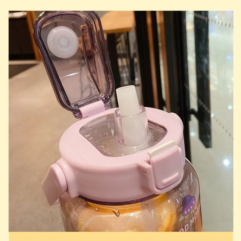 2L Sports Water Bottle with Straw Portable Large Capacity Water bottles Fitness Bike Cup Summer Cold Water Jug with Time Marker