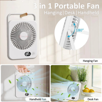 Desk Fan Portable Desktop Fan Mini USB Rechargeable Fans 5 Speed Adjustable 180° Foldable Portable Small Silent Fan for Office