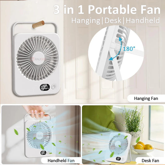 Desk Fan Portable Desktop Fan Mini USB Rechargeable Fans 5 Speed Adjustable 180° Foldable Portable Small Silent Fan for Office
