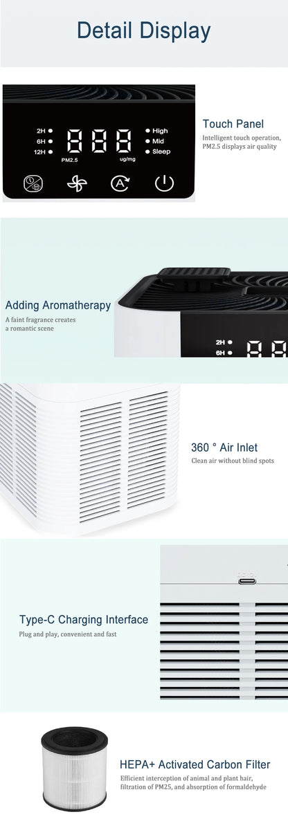 Air Purifier for Home Household Air Purifier Cleaner with Aromatherapy Ions Generator Odor Eliminator HEPA Smoke Air Freshener