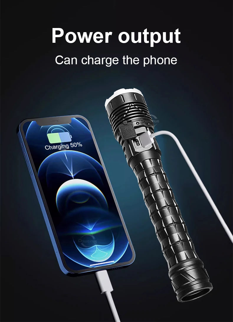Most Powerful High Power Led flashlight 1000000LM XHP360 Rechargeable Led Flashlight Zoom Outdoor Tactical Lantern Hunting Torch