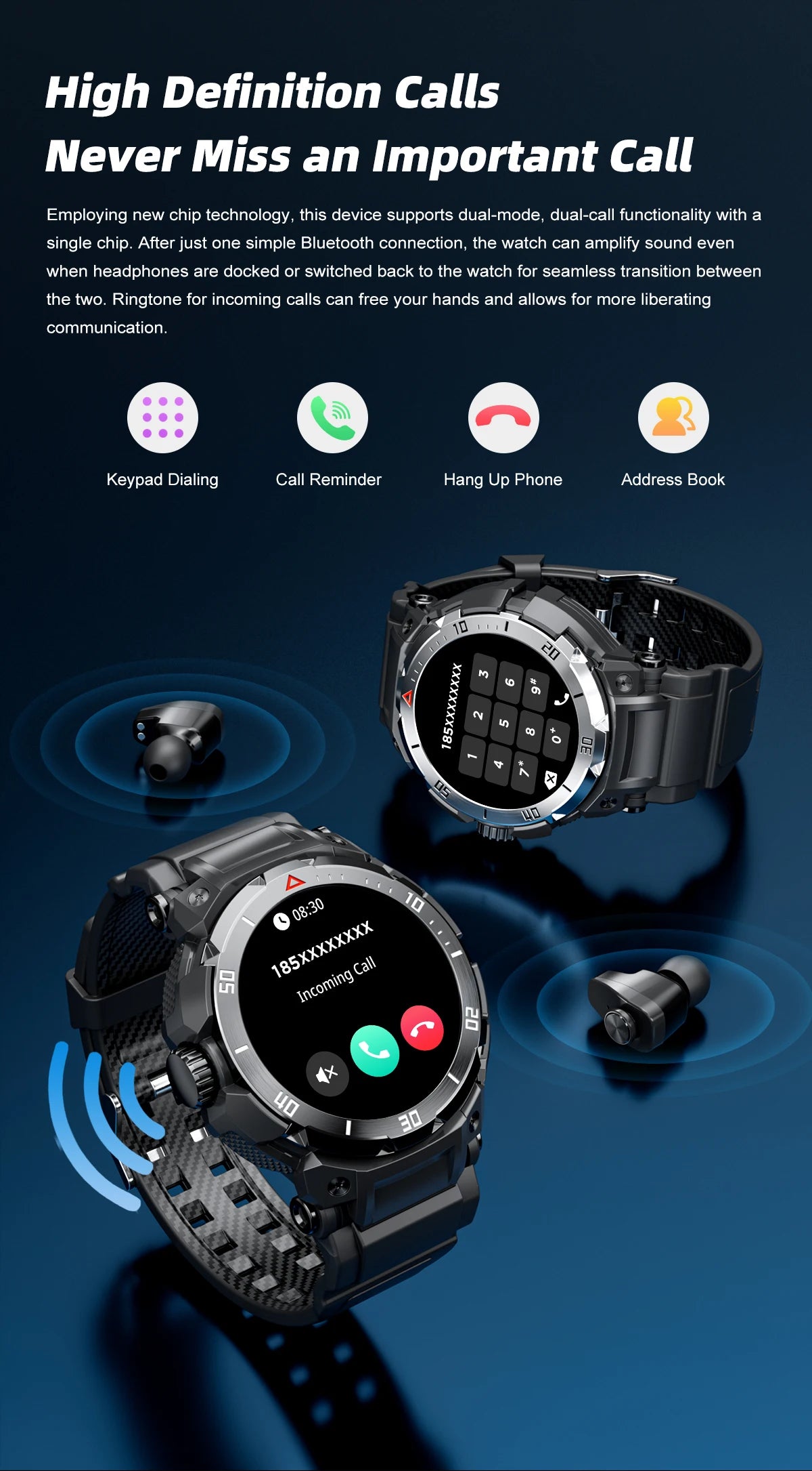 2025 New Smart Watch TWS 2-in-1 Wireless Headphone Music Call Men SmartWatch Health Monitoring Waterproof Sports Watch