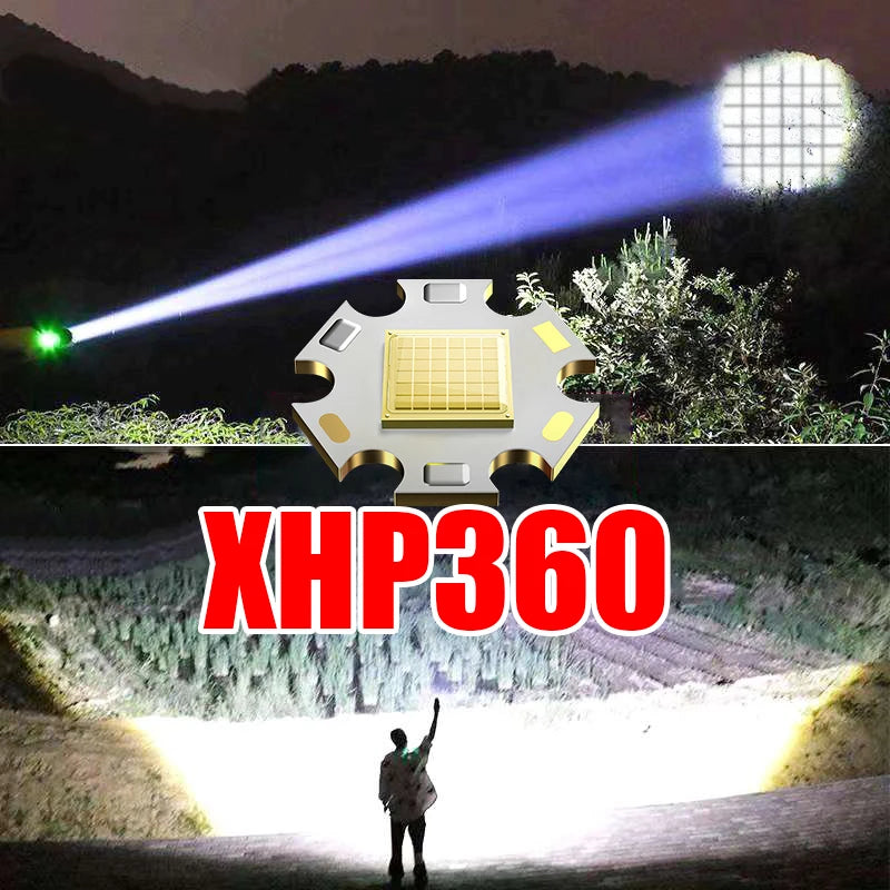 Most Powerful High Power Led flashlight 1000000LM XHP360 Rechargeable Led Flashlight Zoom Outdoor Tactical Lantern Hunting Torch
